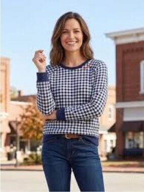 Draper James Natalie “Vote Y’all” Embroidered Gingham Sweatsh